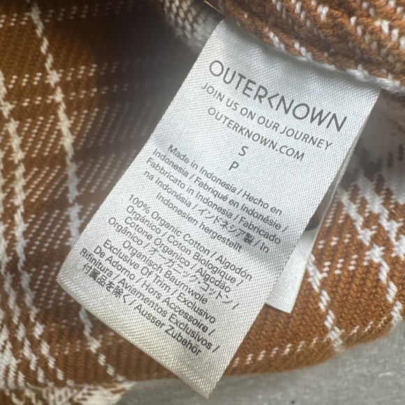 Outerknown Men's Brown White Plaid Blanket Shirt Small Organic Cotton Flannel - Picture 6 of 11